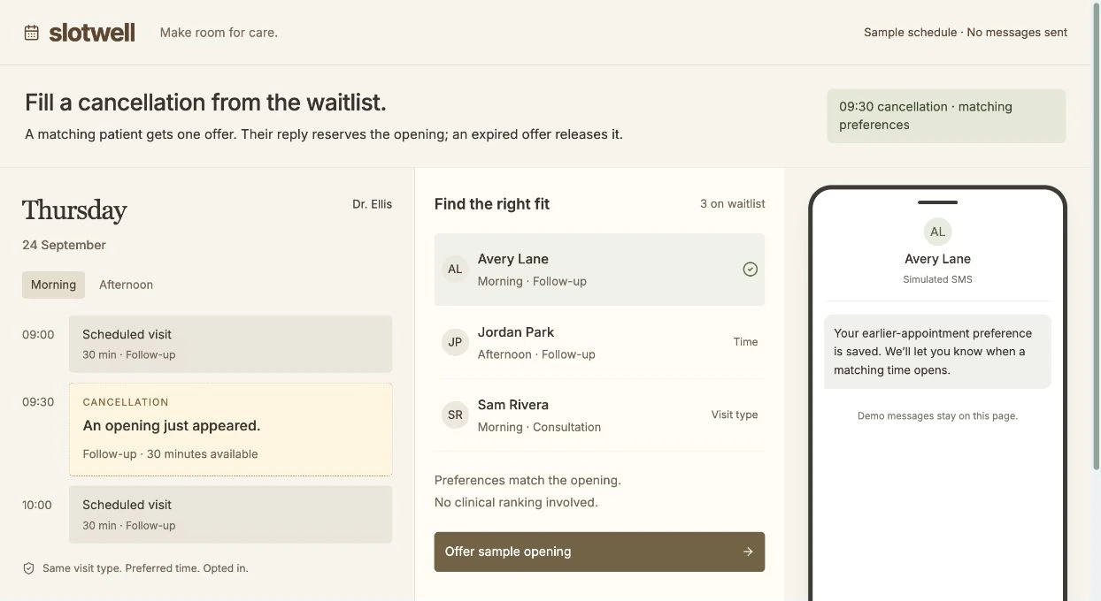 Slotwell waitlist and calendar
