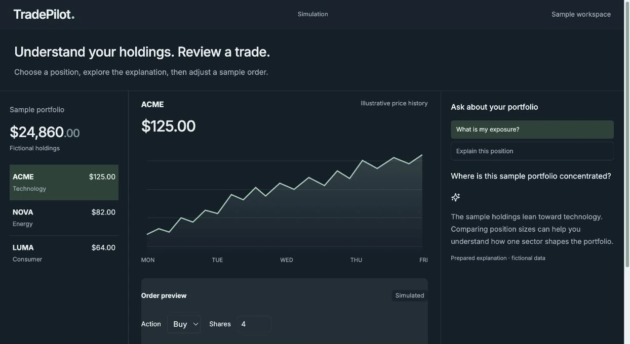 TradePilot conversational portfolio prototype